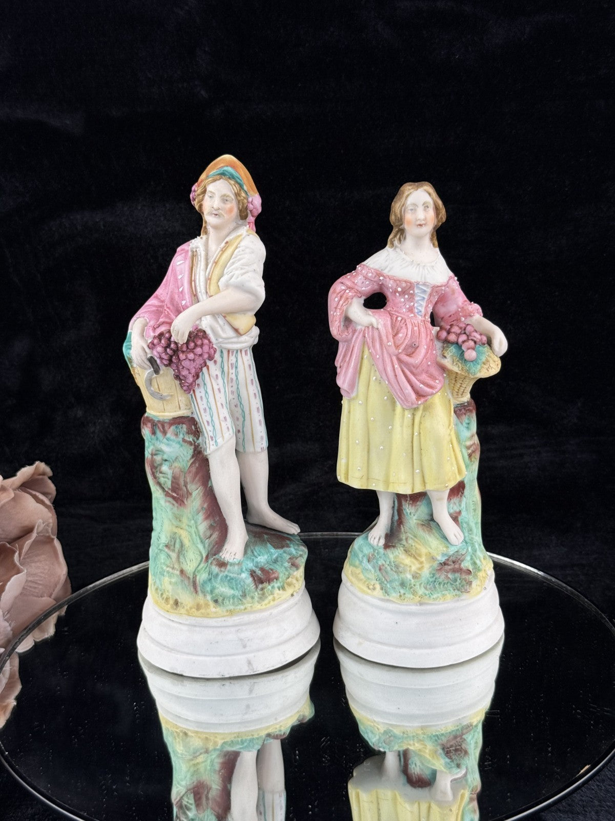 Victorian 19th c Antique Staffordshire Style Figurines Grapes & Harvester couple2