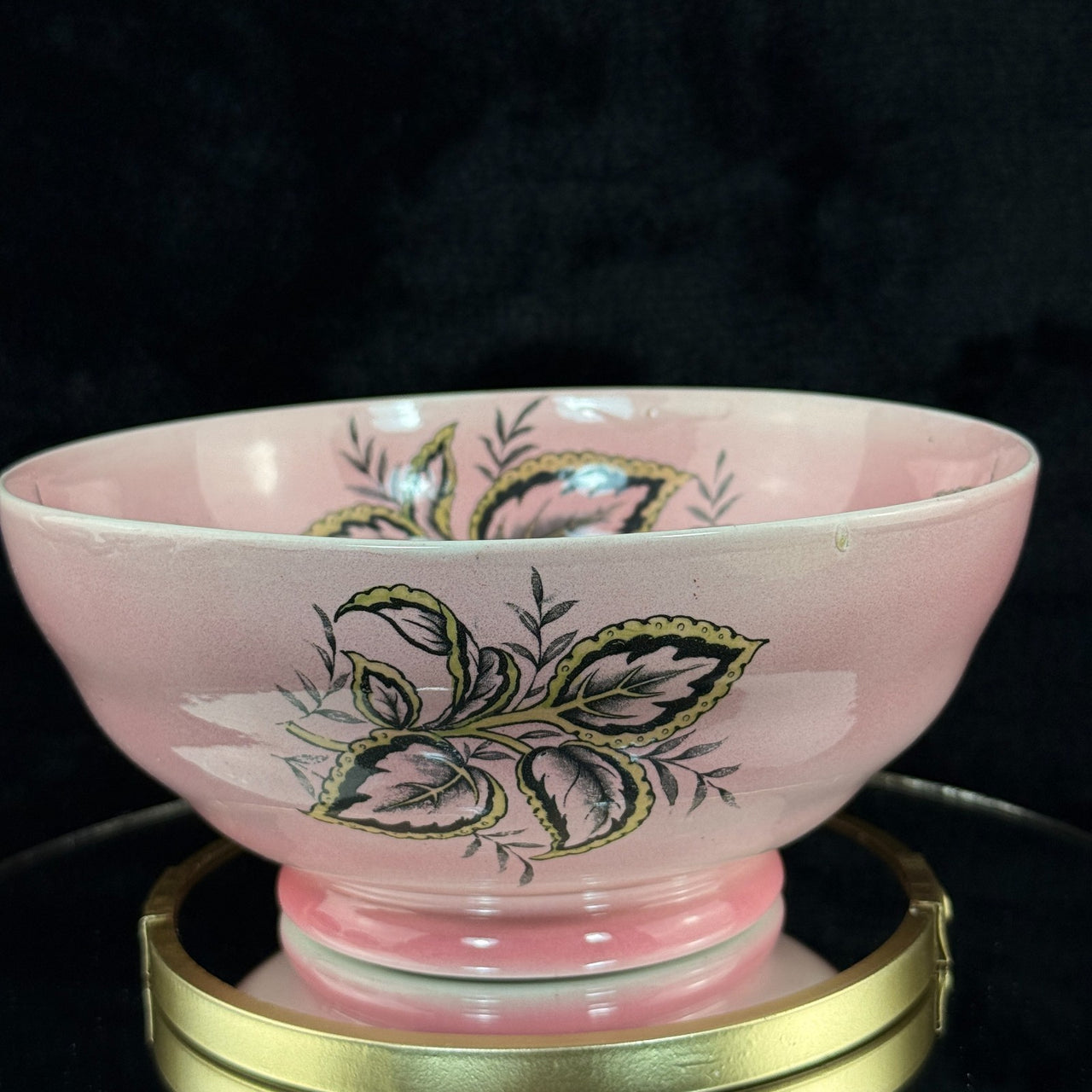 Maling Coleus Pink Footed Bowl 20cm Vintage Leaf Pattern England 1950s gift4