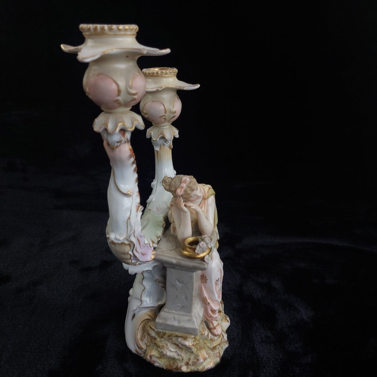 Antique German Victorian Porcelain Flowerscandle hold Candelabra Lady Gold Gilt15