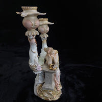 Thumbnail for Antique German Victorian Porcelain Flowerscandle hold Candelabra Lady Gold Gilt15