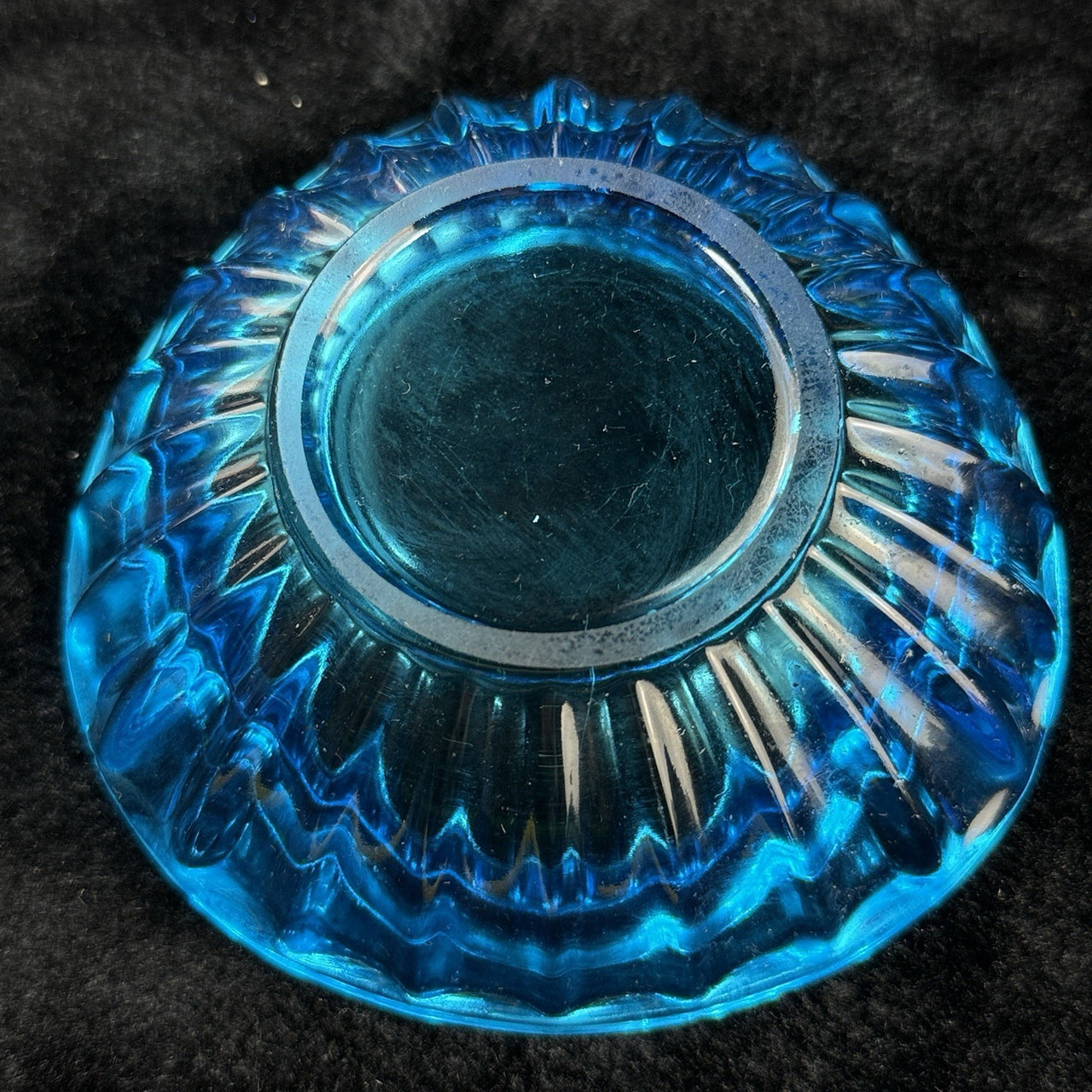 Murano Style Blue Glass Bowl Ribbed Swirl 5.5” Ashtray Trinket Dish Retro Art4