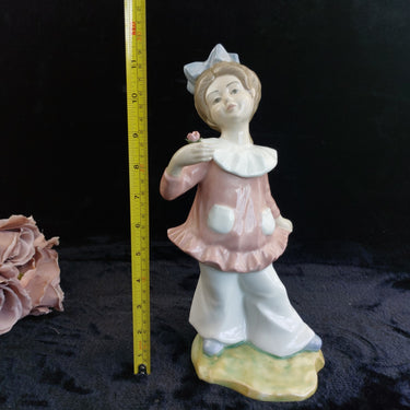Lladro Style Girl Figurine, Valencia Spain, Flower, Pink Bow , 12