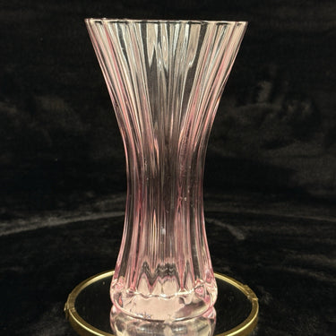 Pink Ribbed Glass Vase 9.5” Flared Scalloped Rim Elegant Vintage Decor0