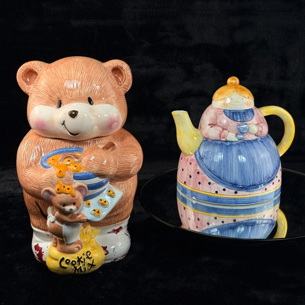 Britannia Though Paws biscuit Jar & Lady Teapot Set 1993 Ceramic kitchen decor3
