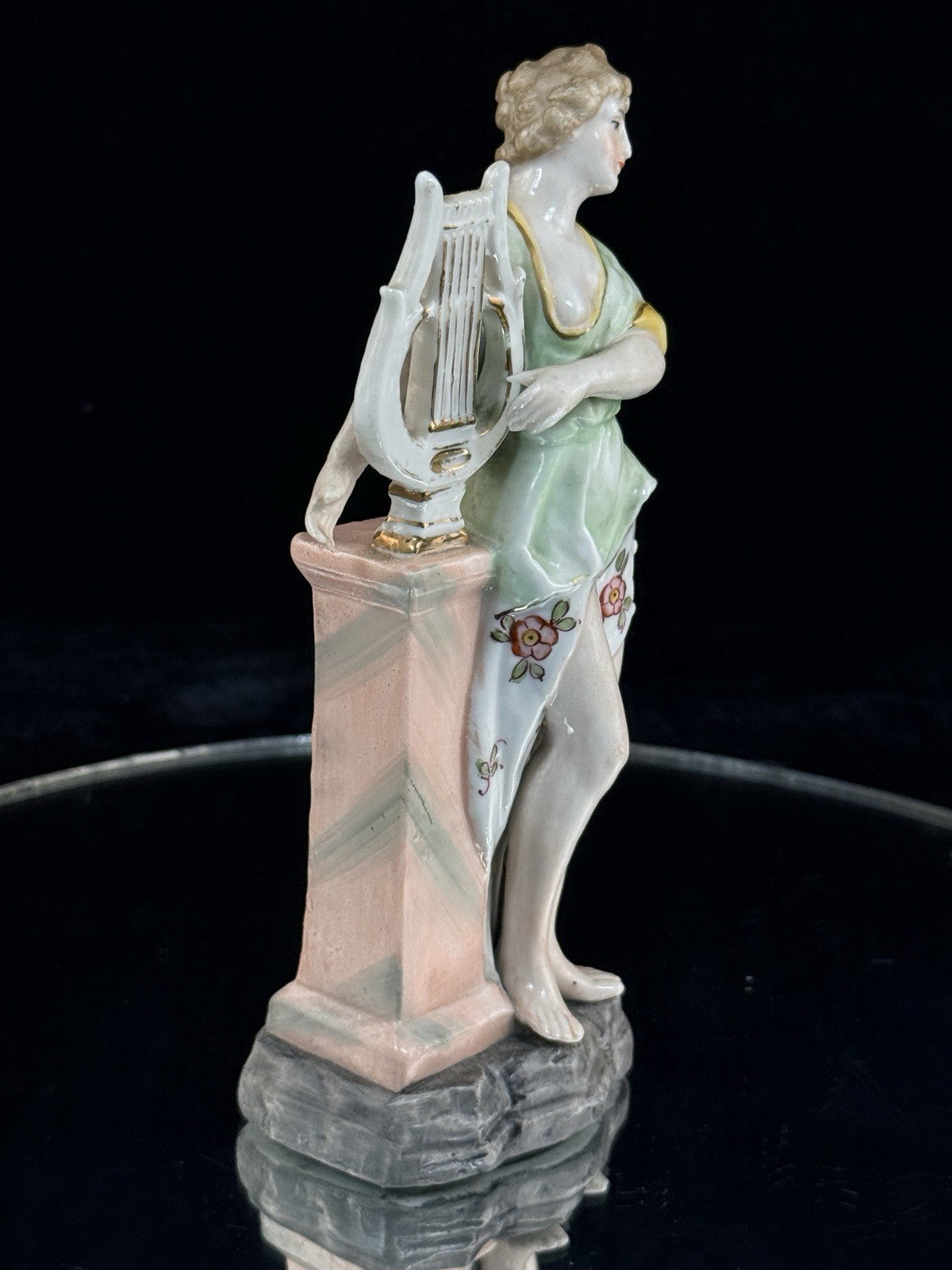 Antique German Porcelain Lady Lyre Figurine Musician Victorian Style Decor7