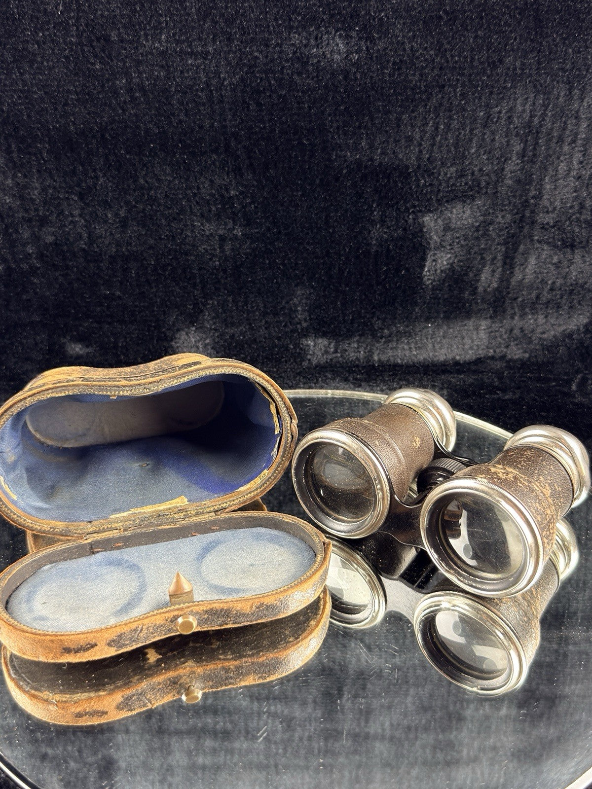Antique Opera Binoculars Glasses Leather Case Early 1900s home Collectable8