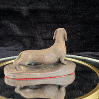 Thumbnail for Dachshund Dog Figurine gift Bronze Look Sculpture Felt Base 1989 Signed WL Small3