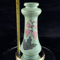 Thumbnail for Milk Antique Glass Vase Pink Bell Flowers 10.5” Green Enamel Gilt bohem decor11