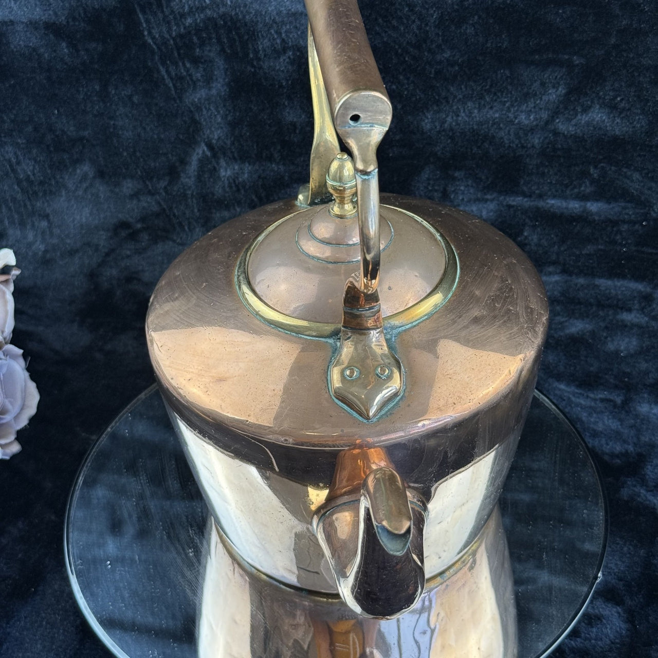 Antique Large Copper Kettle with Brass and Copper Handle - English Country House13