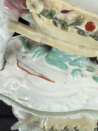 Thumbnail for Antique Cupid German Porcelain Figurine w Wheelbarrow Match Holder SPM see pics.4