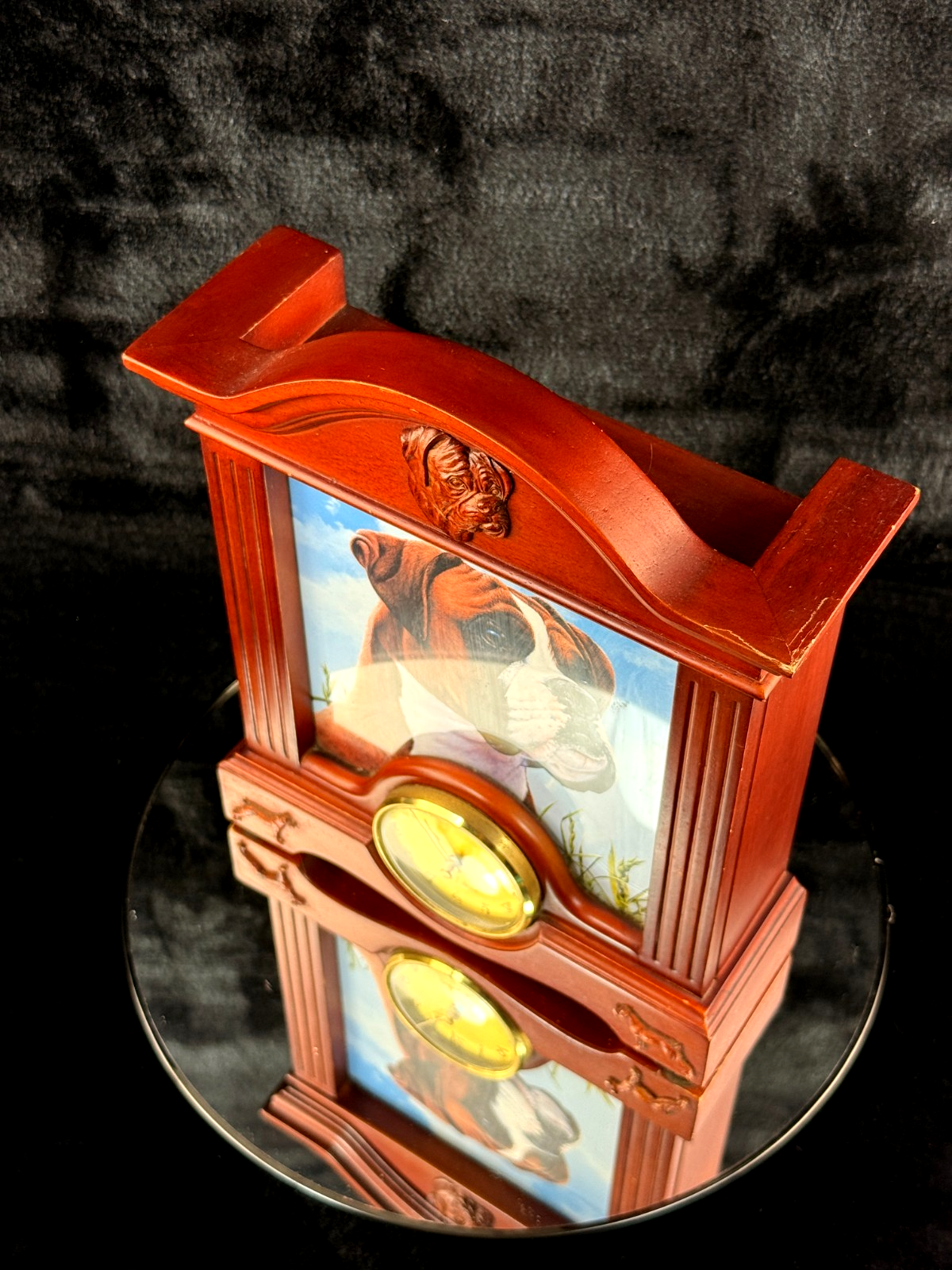 VTG Boxer Dog Wood Desk Clock & Picture Frame Pet Themed Mantel Decor see pics2