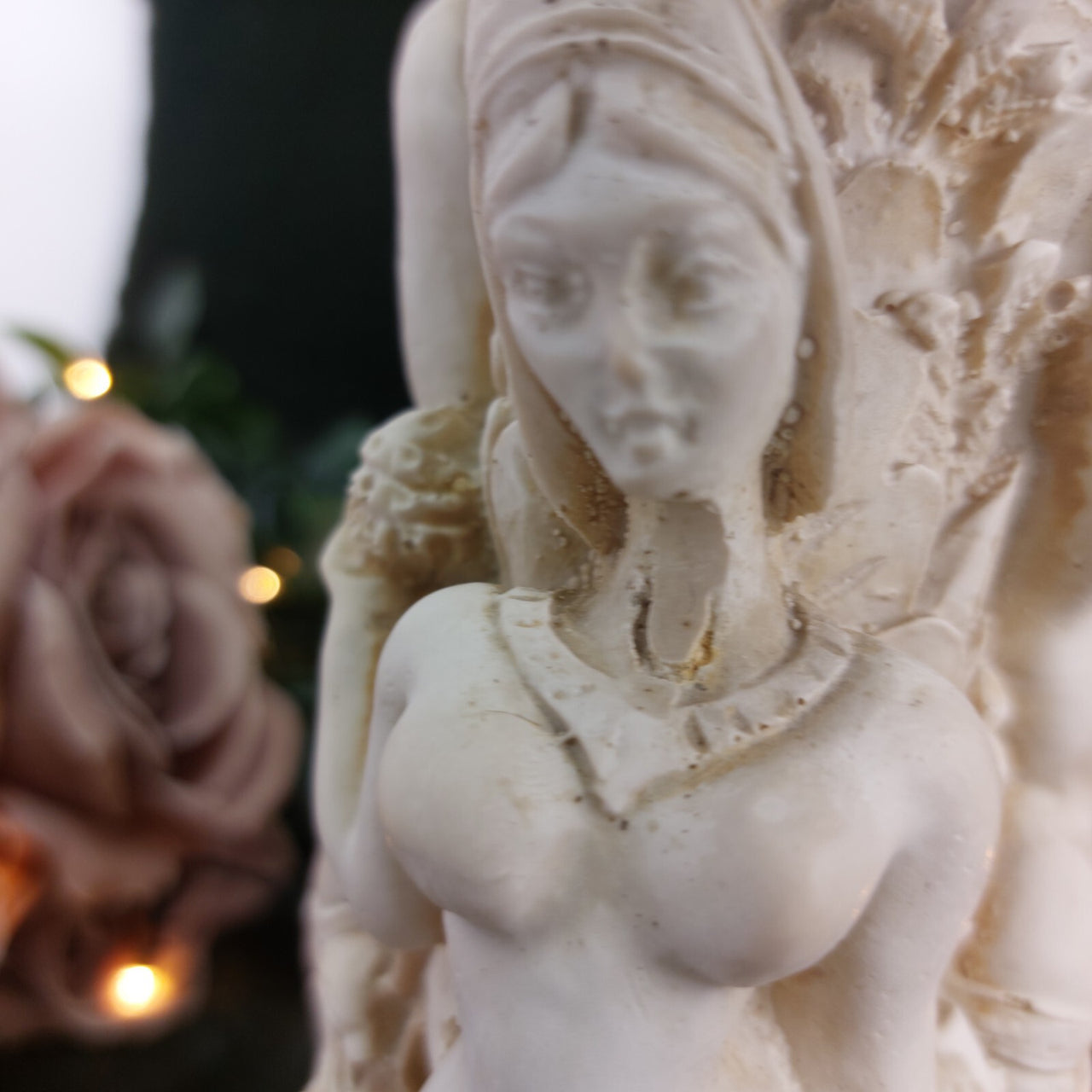 Vintage Hindu Temple Dancer Sculpture Vase – Ornate Goddess Figurine, Damaged19