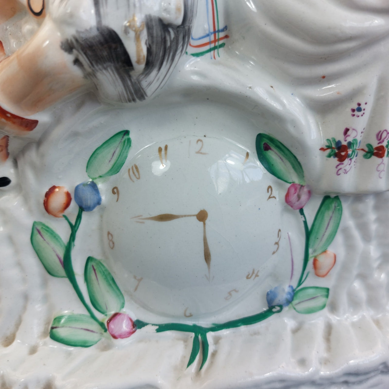 Staffordshire Century 19th Figurine Bagpiper Couple Clock Large Scottish 14"4