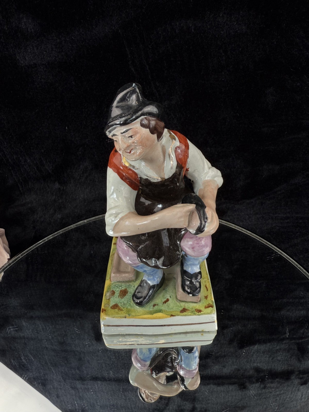 Antique 19th c Staffordshire Porcelain Figurine - Hand-Painted Cobbler Victorian2