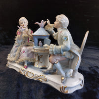 Thumbnail for Dresden Style Porcelain Couple with Birds cage –Worn Lace & Tip Damage Gilt 9in6
