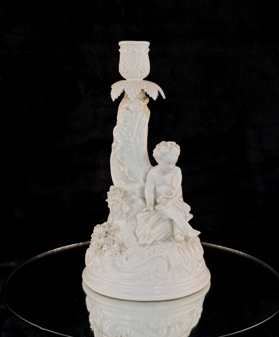Antique German Volkstedt Porcelain Cherub Candlestick 10" Rococo White see pics8