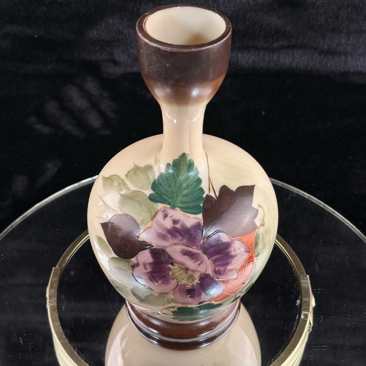 Milk Bohemian Glass Vase Floral Enamel 8” Antique Art Nouveau Style decor China5