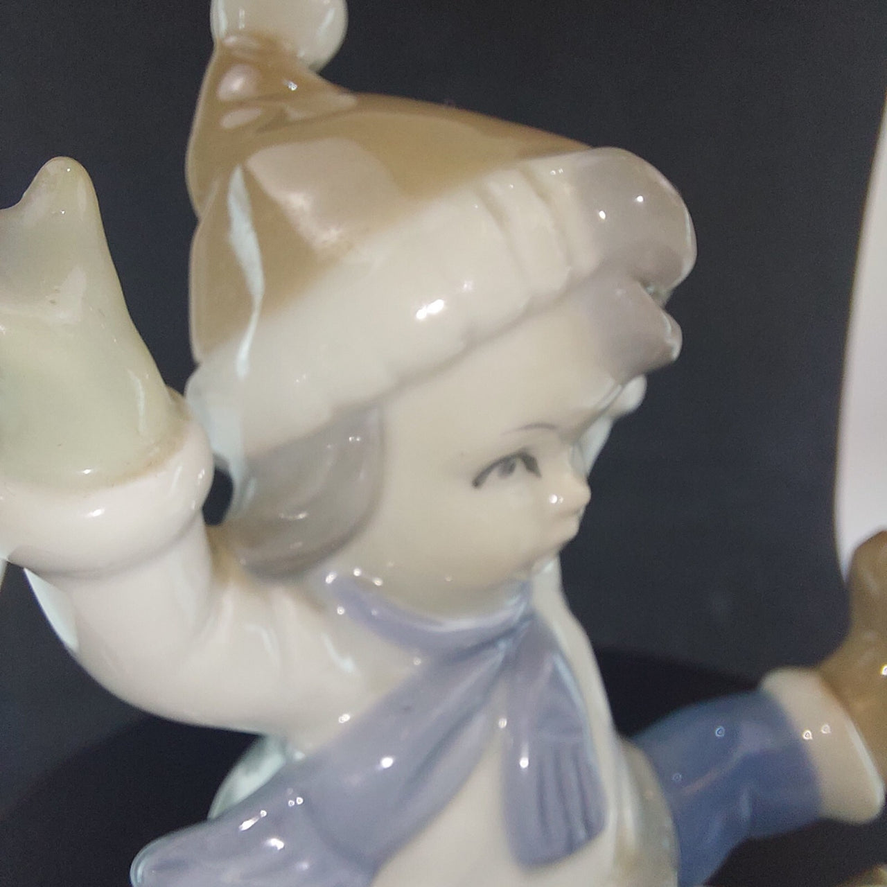 Vintage German Porcelain Child on Sled Figurine Winter Scene Ornament 12cm6