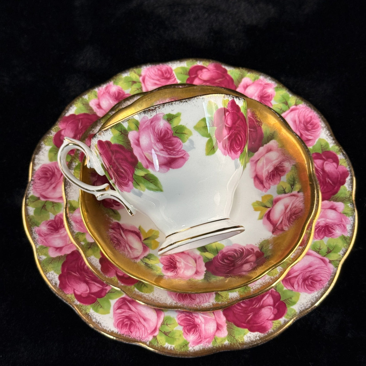 Pink Royal Albert Old English Rose Trio x2 & Serving Plate Bone China England13