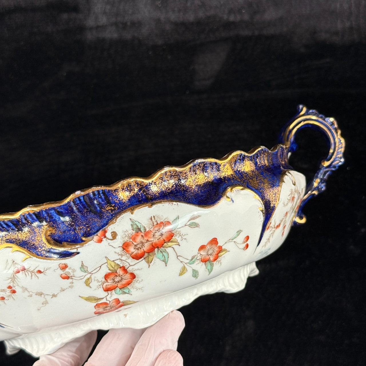 K&C Royal Semi Porcelain Bowl Cobalt Blue Gold Blossom Floral 10" England navy15