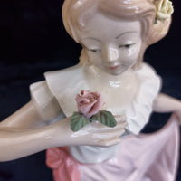 Thumbnail for Tengra Porcelain beautiful large Girl Figurine Spain Pink Dress Flow 11