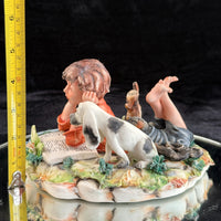 Thumbnail for Italian Capodimonte Figurine Boy Reading with Dog and Shoes bookshelf gift decor5