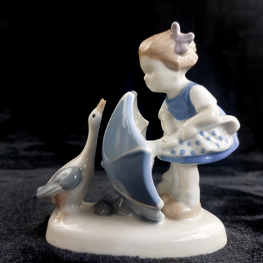 Carl Schneiders Erben Germany Porcelain Girl with Goose Figurine Glazed Vinta 5