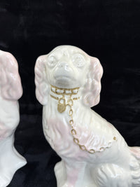 Thumbnail for Antique Staffordshire Porcelain Pink and White  Pair King Charles Spaniel decor13