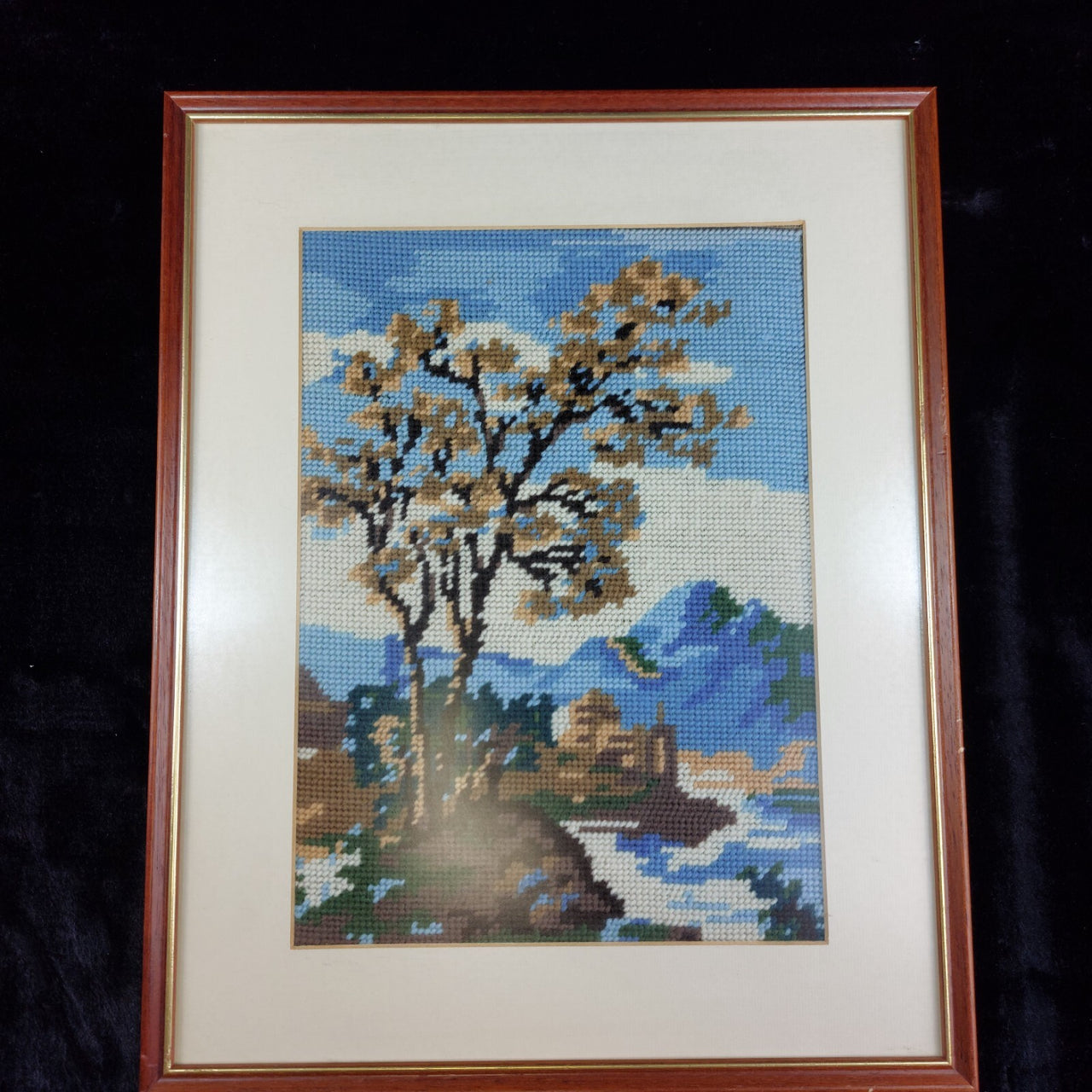 Framed Needlepoint Art - Landscape, Mountain Vintage 13 x 16 Inch(41 x 33 cm)5
