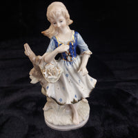 Thumbnail for German Porcelain Figurine 8.5in Lady with Rose Blue Gold White see pics decor.2