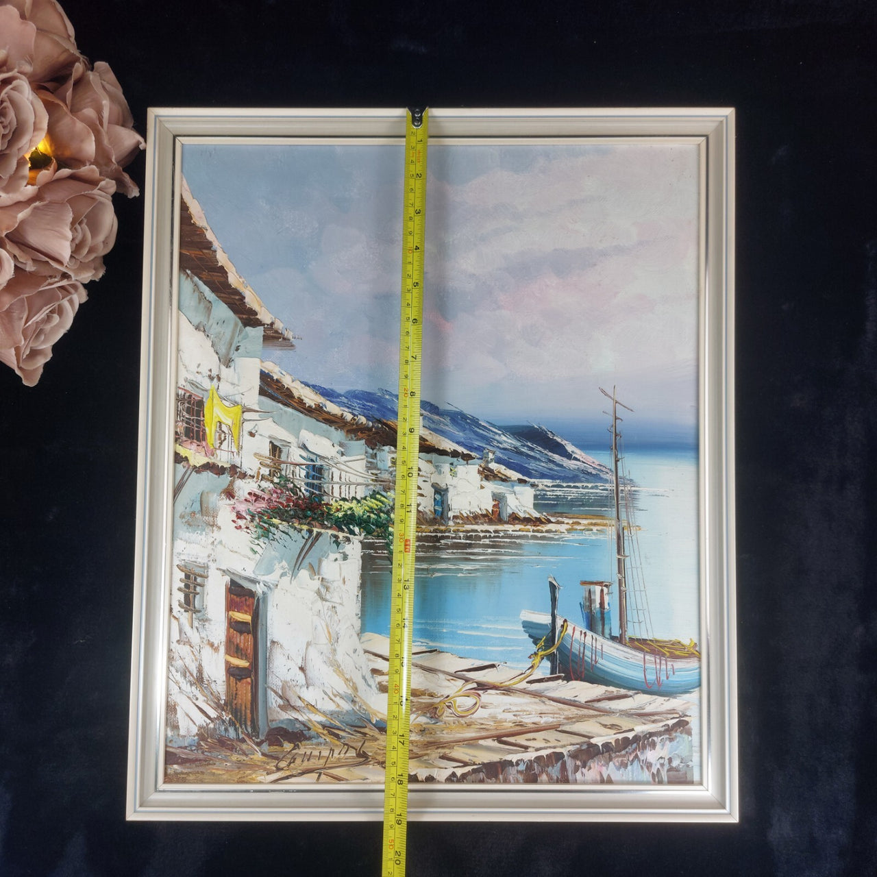 Mediterranean Scene Coastal Oil Painting – Signed Framed Artwork United Kingdom8