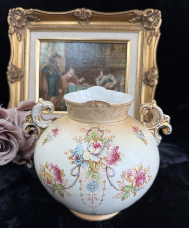 Antique Crown Devon Floral Twin Handled Urn Vase C. 1917-1930 Pottery English 0