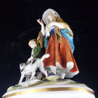 Thumbnail for Volkstedt Figurine Porcelain Woman Child Dog Crown N Mark 30cm/12in German 1489g20