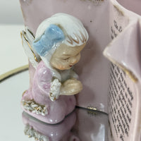 Thumbnail for Vintage Ceramic Angel Praying by Lord’s Prayer Book Pink Planter Gift 5”Figurine3