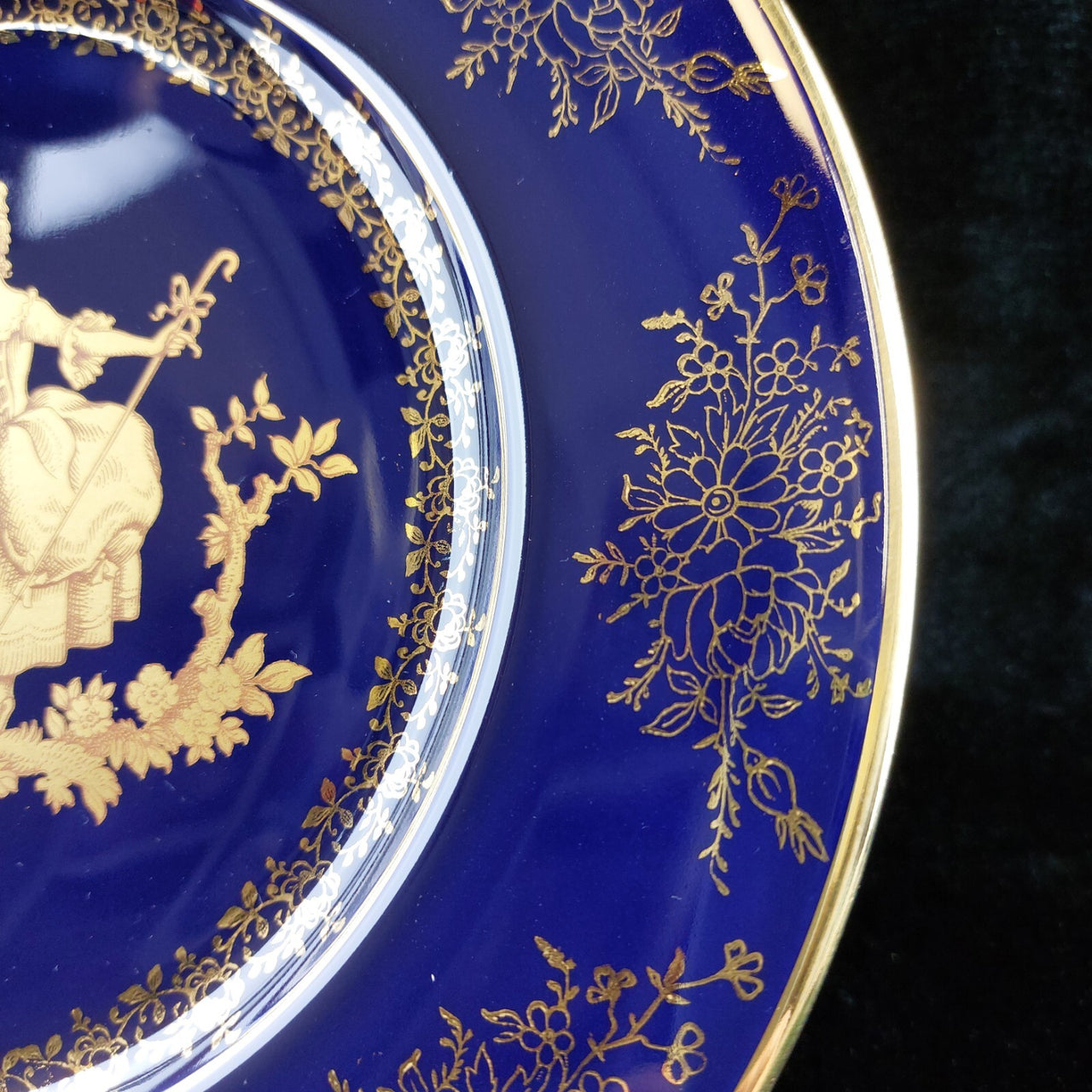 Limoges Royal Blue  Glaze & Decorative Plate  Miniature Porcelain  Wall 3 Plates20