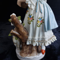 Thumbnail for Continental Porcelain Figures Pair 11in w Flower & Lambs 20th century decor Box11