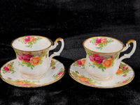 Thumbnail for Royal Albert Old Country Roses Cups & Saucers Set of 2 Bone China England 196214