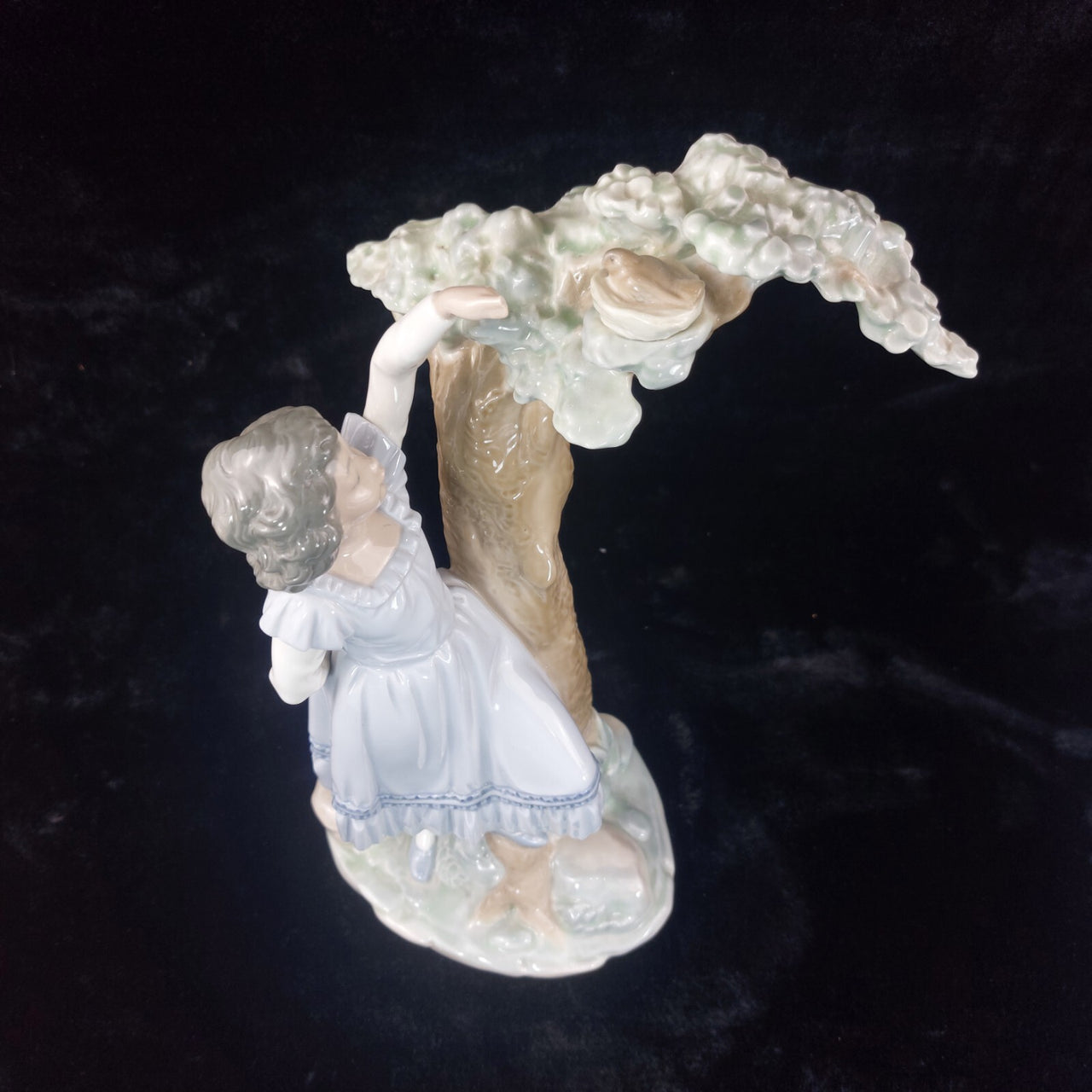 NAO Spain Porcelain Figurine 12" Girl Reaching Nest Bird Tree, broken finger8