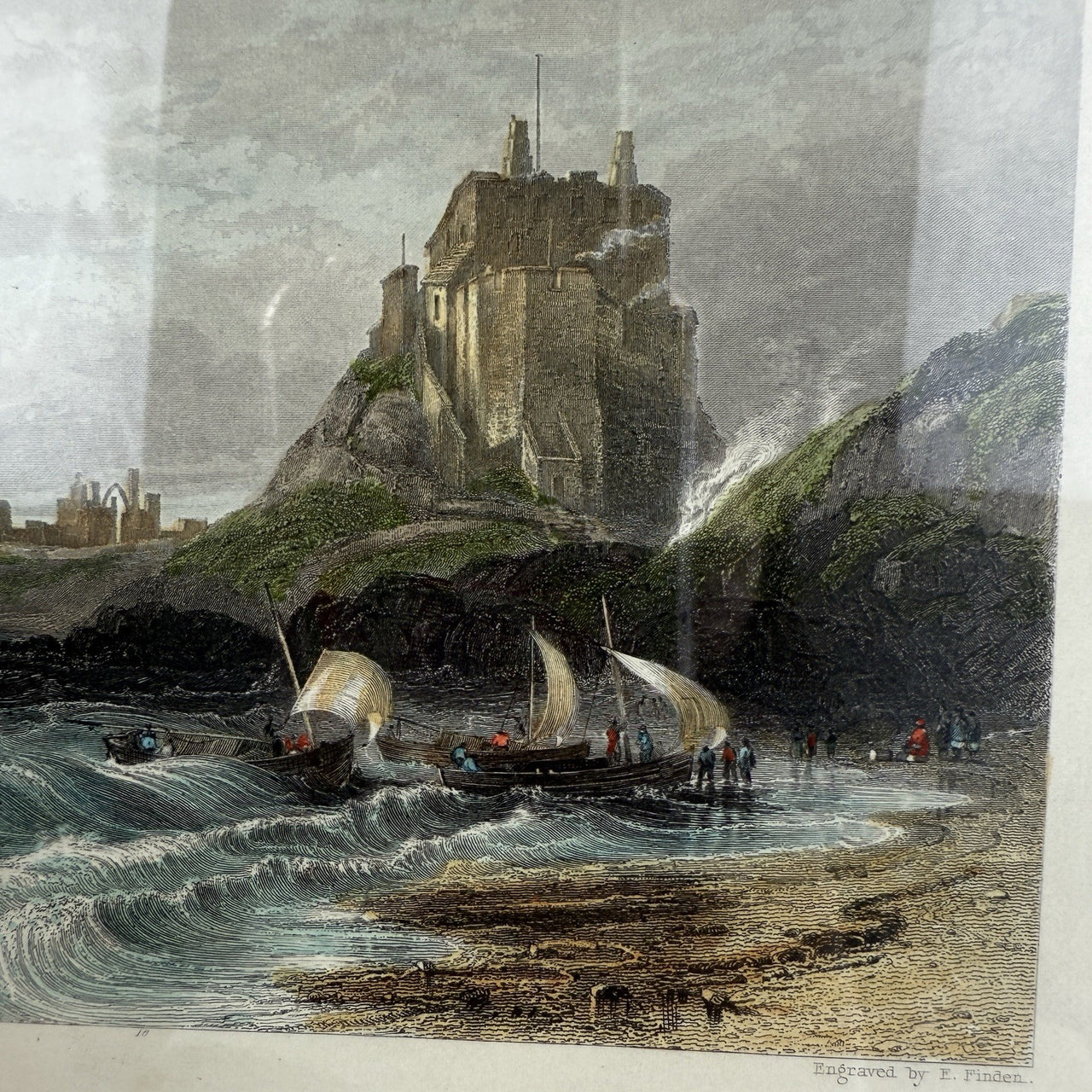 Pair Antique c.1830s Thomas Allom Engravings pr Bamborough & Holy Island Castle.12