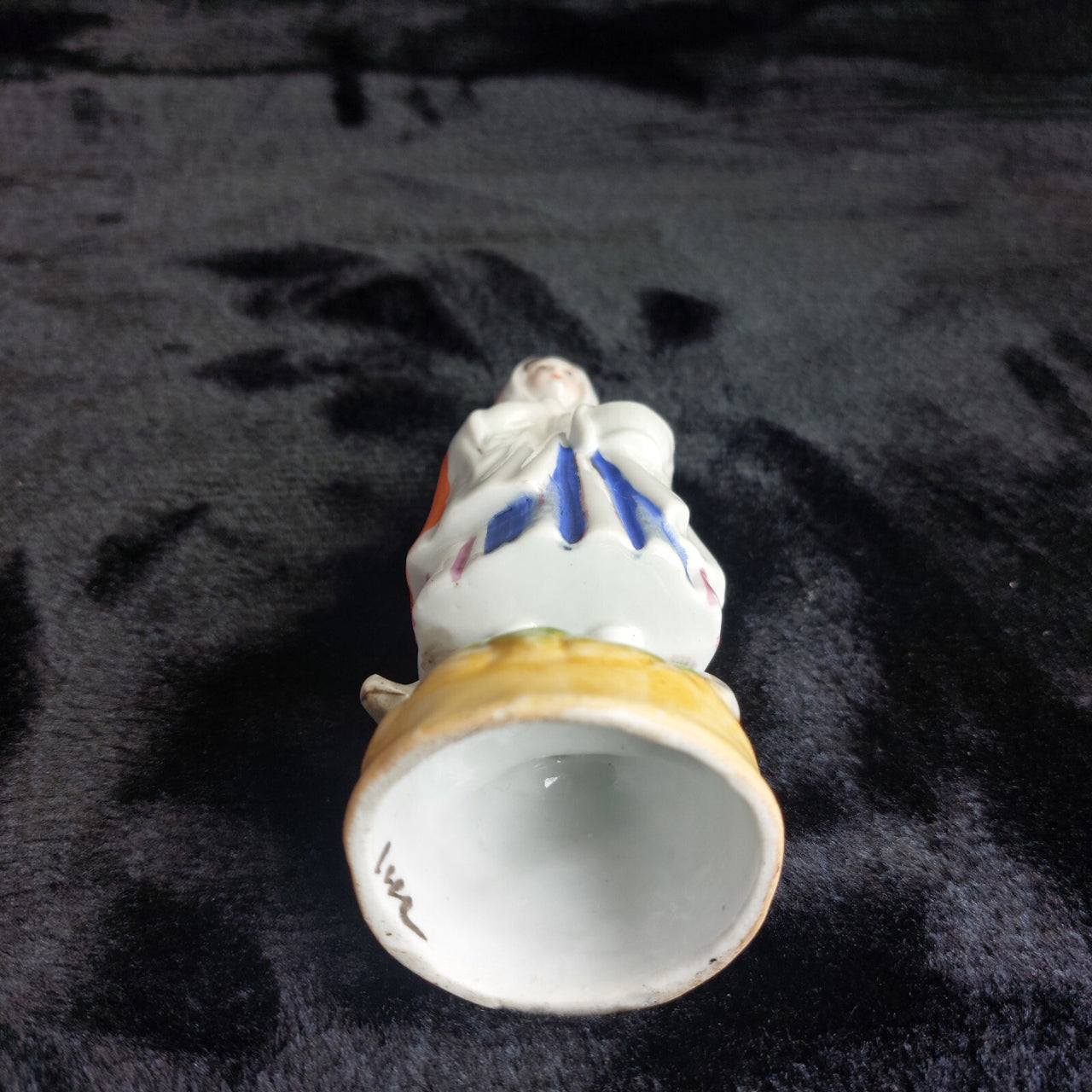 Staffordshire Figurine Girl Painted White Cloak Orange Back 6" Antique Porcelain5