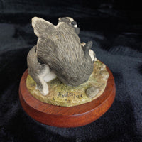 Thumbnail for Border Arts Fine 1977 Hayton Badgers Figurine Hand Made Scotland Wood Base 2