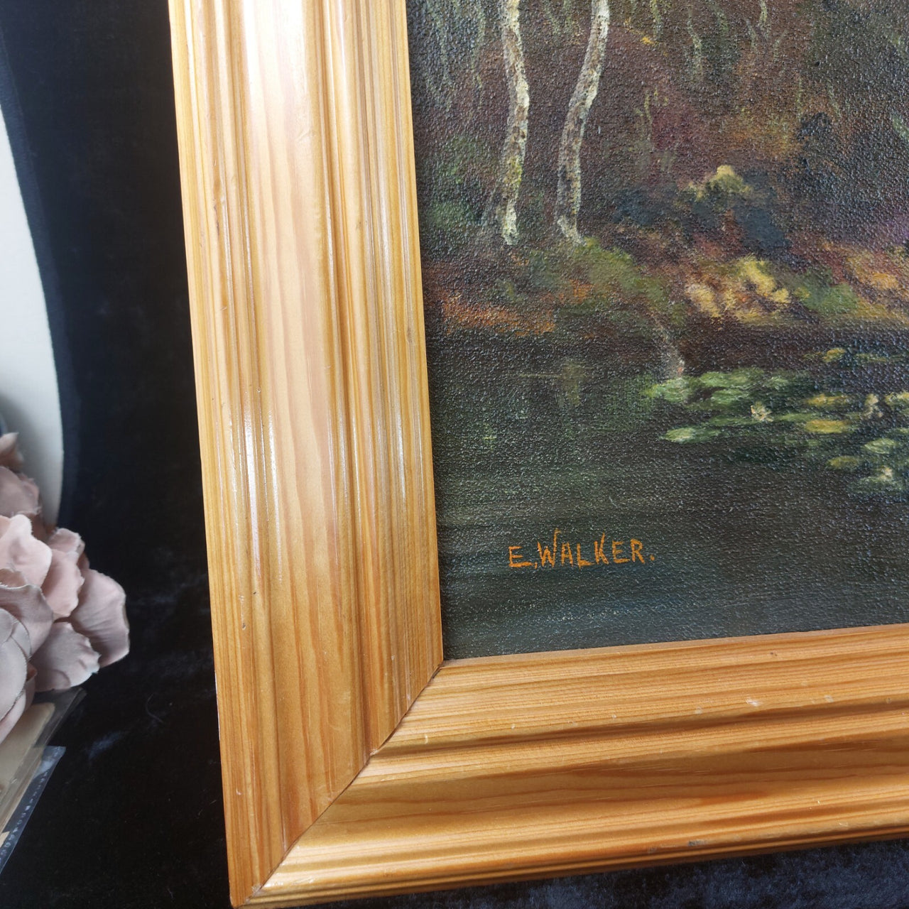 Original Oil on Canvas River Painting – Signed by E. Walker, Landscape See Pics9