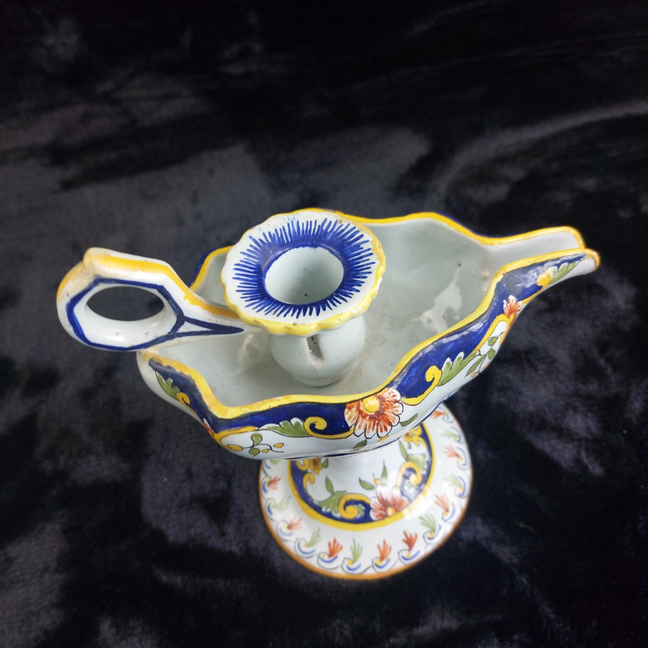 Antique Italian Faience Majolica Candle Holder Hand Painted Coat of Arms Floral14
