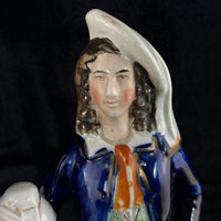 Thumbnail for 19th Century antique Staffordshire Pottery Large Figure Couple Flatback repaired4
