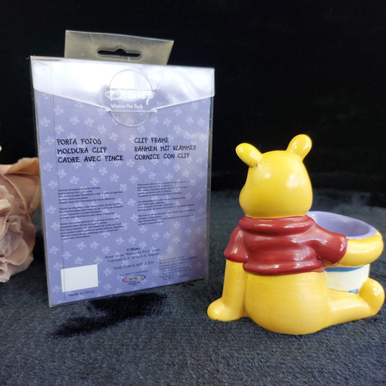 Disney Winnie the Pooh Figurine Set Egg Cup & Photo Clip Holder Decor 5"4