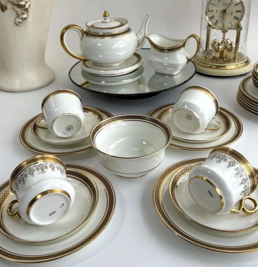 Stunning Antique Cauldon & Aynsley 27pc Tea Set c.1910 | Edwardian Gilt & Black0