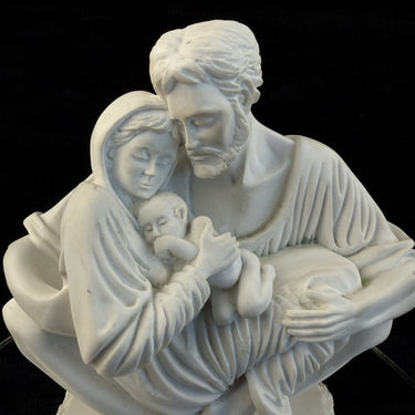 Holy Family Statue Sculpture  Signed/Marked 1999  White Alabaster/Resin Compos1