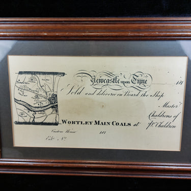 Antique 1800's Wortley Main Coals Shipping Document Artifact Historical Framed1