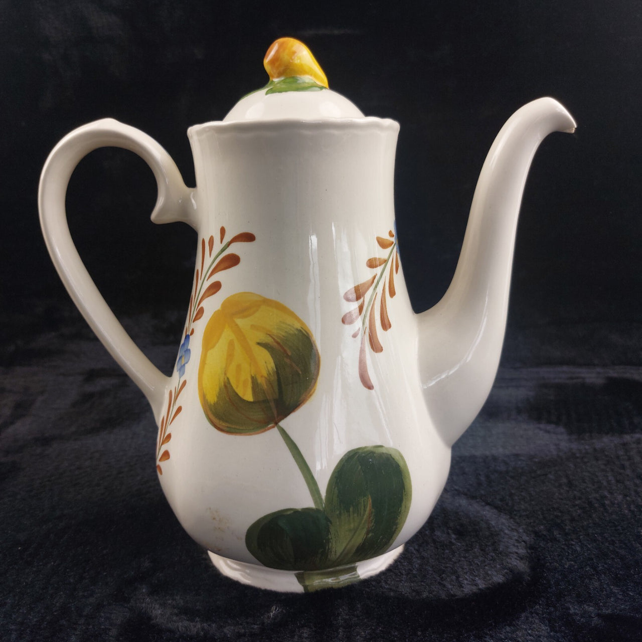Simpsons Belle Fiore Coffee Pot 8 in Handpainted Ironstone Damage Worn Tea Pot.8