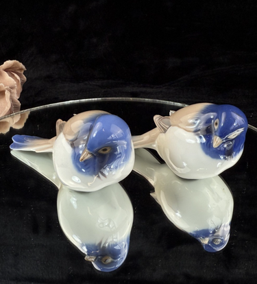Bing & Grøndahl B&G Porcelain Blue Jay Bird Figurines Pair  Marked 1635 chipped0